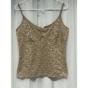 Vintage 90s Y2k Embroidered Cami Top Coquette Cottagecore Fairy Beige L Eyelet